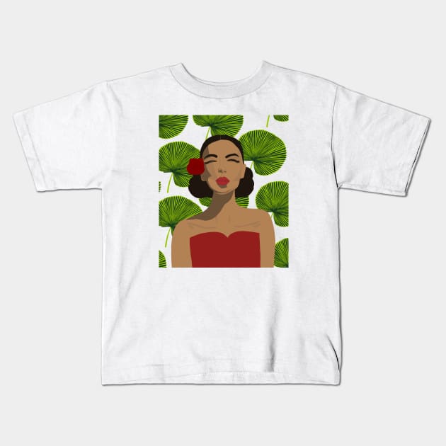 Tropical Rose Woman Kids T-Shirt by jenblove